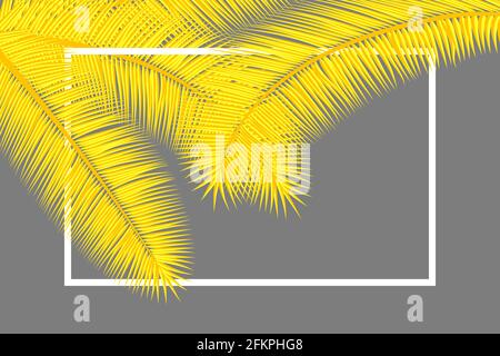 Cornice con foglie di palmo. Sfondo tropicale floreale. Colori giallo e grigio disegno della copertina astratta. Illustrazione vettoriale. Illustrazione Vettoriale
