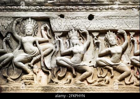 Bassorilievo al tempio di Preah Kahn. Siem Reap. Cambogia Foto Stock