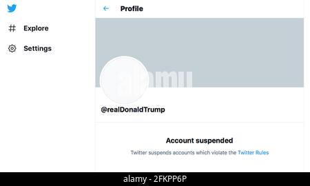 Donald Trump ha sospeso l'account Twitter screenshot Foto Stock