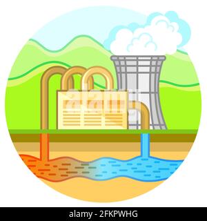 Centrale elettrica di Geotermal. Concetto di energia ecologica. Illustrazione vettoriale in stile piatto Illustrazione Vettoriale