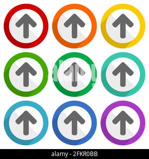 Freccia su, carica icone vettoriali, set di pulsanti colorati a disegno piatto per applicazioni di webdesign e mobile Illustrazione Vettoriale