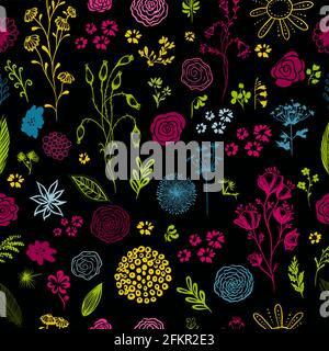 sfondo senza cuciture di bellissimi fiori multicolore. Illustrazione vettoriale Illustrazione Vettoriale