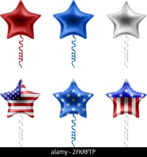 Set di palloncini isolati a forma di stella con colori della bandiera americana Illustrazione Vettoriale