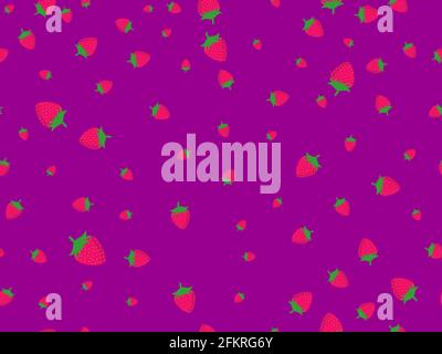 Motivo senza giunture di fragole. Bacche rosse su sfondo bordeaux per la stampa su tessuto e carta da imballaggio. Illustrazione vettoriale Illustrazione Vettoriale