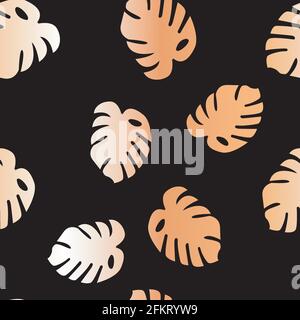 Modello vettoriale senza giunture con foglia di monstera dorata Illustrazione Vettoriale
