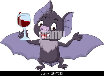 Cartoon bat contenente un bicchiere di sangue Illustrazione Vettoriale