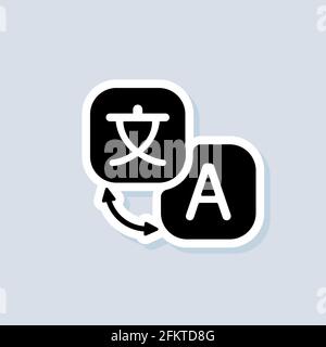 Adesivo, logo, icona del traduttore di lingue. Vettore. App di traduzione online. Traduci. Logo del traduttore. Traduttore online. Comunicazione multilingue. Ve Illustrazione Vettoriale