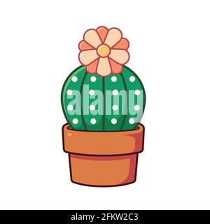 Un cactus carino in una pentola di argilla in stile vettoriale di illustrazione piatta. Una pianta succulenta. Illustrazione Vettoriale