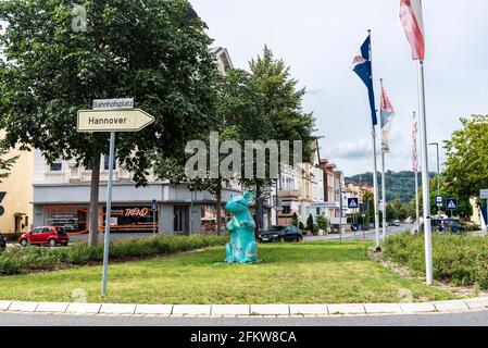 Hamelin, Germania - 20 agosto 2019: Statua di un ratto su una strada a Hamelin, bassa Sassonia, Germania Foto Stock