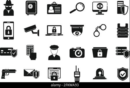 Servizio di sicurezza set di icone, stile semplice Illustrazione Vettoriale