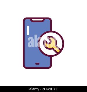 Riparare l'icona della linea a colori dello smartphone. Servizio di handyman. Elemento vettoriale isolato. Pittogramma per pagina web, app mobile, promo Illustrazione Vettoriale