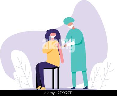 Una donna che riceve la vaccinazione dal centro di vaccinazione Illustrazione Vettoriale