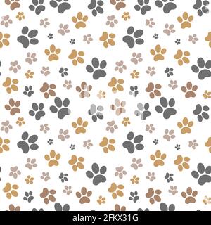 Paws marrone sfondo grigio senza cuciture, motivo zampa, illustrazione vettoriale marrone Illustrazione Vettoriale