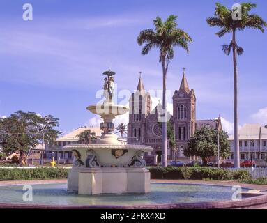 Cattedrale e fontana dell'Immacolata Concezione, Piazza dell'Indipendenza, Basseterre, St.kitts & Nevis, piccole Antille, Caraibi Foto Stock