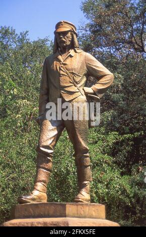 David Livingston (esploratore vittoriano) statua commemorativa a Victoria Falls, Victoria Falls, Matabeleland, Zimbabwe Foto Stock