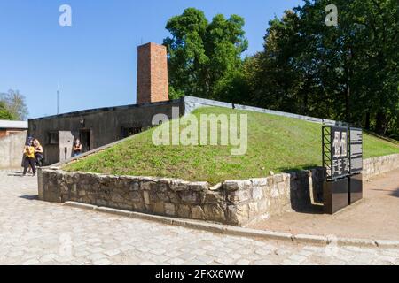 Camera a gas e crematorio, campo di concentramento Memorial Auschwitz i, Polonia Foto Stock