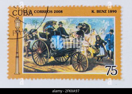 Francobollo Cuba Correos, Auto d'epoca serie Foto Stock