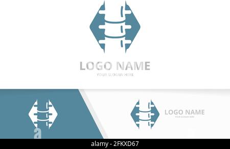 Logo della colonna vertebrale vettoriale. Modello di logotipo ortopedico. Illustrazione Vettoriale