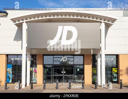 Logo del negozio JD Sports e negozio di fronte Victoria Retail Park Netherfield Nottingham East Midlands Inghilterra GB Regno Unito Europa Foto Stock