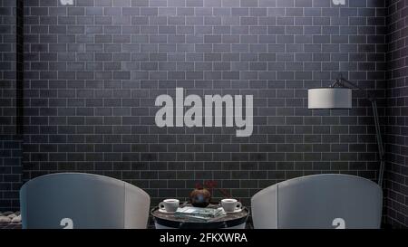 Design interno del soggiorno con mobili e parete vuota per la visualizzazione in 3d Foto Stock
