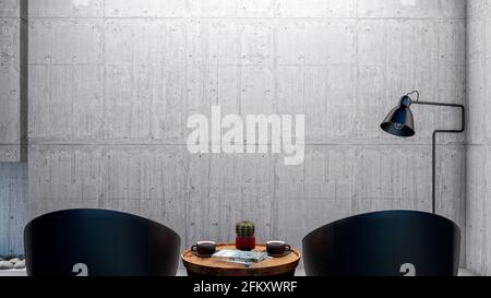 Design interno del soggiorno con mobili e parete vuota per la visualizzazione in 3d Foto Stock