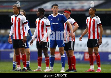 Elkan Baggott di Ipswich Town attende un angolo - Ipswich Town U18 v Sheffield United U18, fa Youth Cup, Portman Road, Ipswich, UK - 30 Aprile 2021 Foto Stock