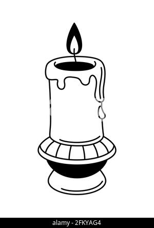 Candela antica magica su candelabro. Mistico, alchimia, spiritualità, arte tatuaggio Illustrazione Vettoriale