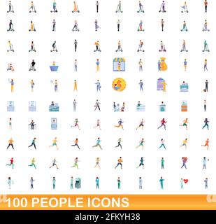 100 persone set di icone. Cartoon illustrazione di un centinaio di persone icone set di vettore isolato su sfondo bianco Illustrazione Vettoriale
