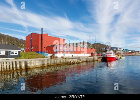 Il porto nel piccolo villaggio Greenlandico di Qaqortoq, ex Julianehåb, nella Groenlandia meridionale. Foto Stock