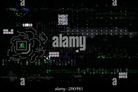 Interfaccia glitch. Distorsione futuristica con elementi casuali. Dati grafici distorti. Errore video digitale. Concetto astratto di tecnologia. Vettore Illustrazione Vettoriale