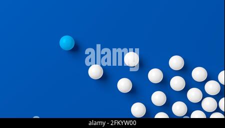 Palline su sfondo blu. Concetto di leader. Segui. illustrazione 3d. Foto Stock