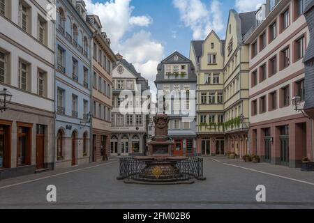 Case nel centro storico ricostruito di Francoforte, Germania Foto Stock