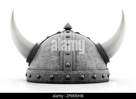 Casco Viking isolato su sfondo bianco. Illustrazione 3D. Foto Stock