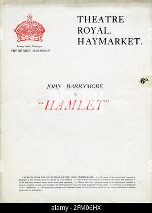 Copertina del programma teatrale per JOHN BARRYMORE come Hamlet, Principe di Danimarca nella produzione londinese DI HAMLET del 1925 di William Shakespeare diretta da John Barrymore al Theatre Royal, Haymarket Foto Stock