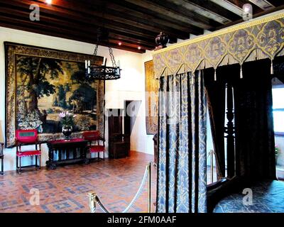 Camera da letto in Chateau d'Amboise nella Valle della Loira a Touraine, Francia Foto Stock