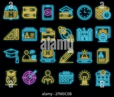 Set di icone di navigazione. Contorno insieme di icone vettoriali di navigazione colore neon nero Illustrazione Vettoriale