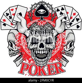 Segno gotico con cranio e carta da gioco, grunge vintage design t camicie Illustrazione Vettoriale
