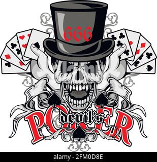 Segno gotico con cranio e carta da gioco, grunge vintage design t camicie Illustrazione Vettoriale