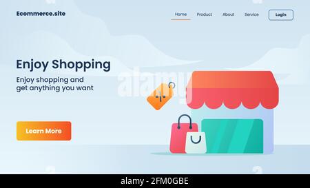 godetevi la campagna di shopping per il sito web home page landing landingpage volantino modello banner con illustrazione grafica vettoriale in stile cartoon piatto Foto Stock