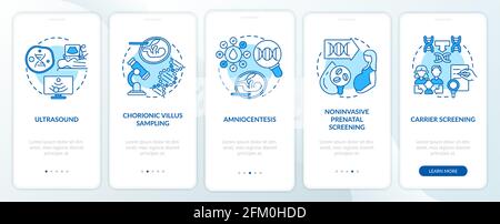 Test delle malattie genetiche schermata blu dell'app mobile onboarding con concetti Illustrazione Vettoriale