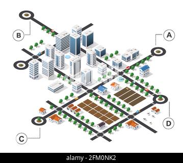 Infografiche isometriche della città ci sono diagrammi, edifici, Illustrazione Vettoriale
