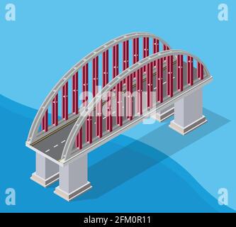 Il ponte delle infrastrutture urbane è isometrico per i giochi Illustrazione Vettoriale