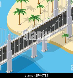 Il ponte delle infrastrutture urbane è isometrico per i giochi Illustrazione Vettoriale