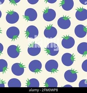 Modello vettoriale senza giunture di mirtillo. Mirtilli che ripetono lo sfondo. Disegno a mano della superficie di frutta disegnata per tessuto, carta da parati, imballaggio, bambini Illustrazione Vettoriale