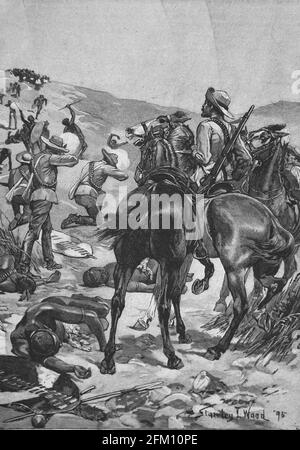 Guerra anglo-Zulu tra l'Impero britannico e il Regno Zulu, 1879. Combattimento. Illustrazione Iberica, 1898. Foto Stock