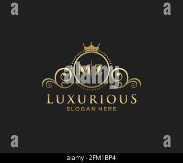 Modello del logo MZ Letter Royal Luxury in arte vettoriale per ristoranti, Royalty, Boutique, caffè, hotel, Araldica, Gioielli, Moda e altri vettori illustratore Illustrazione Vettoriale