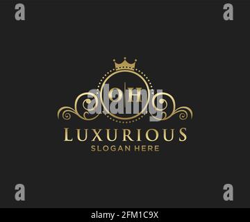 Modello di logo OH Letter Royal Luxury in Vector Art per ristoranti, Royalty, Boutique, Cafe, Hotel, Araldica, Gioielli, Moda e altri vettori illustratore Illustrazione Vettoriale