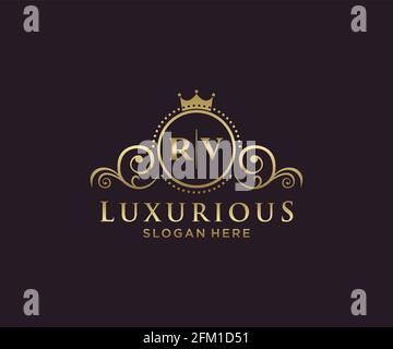 Modello RV Letter Royal Luxury Logo in Vector Art per Ristorante, Royalty, Boutique, Cafe, Hotel, Araldica, Gioielli, Moda e altri vettori illustratore Illustrazione Vettoriale