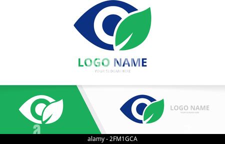 Combinazione di logo eco-eye vettoriale. Esclusivo modello di progettazione di logotipo di visione organica. Illustrazione Vettoriale