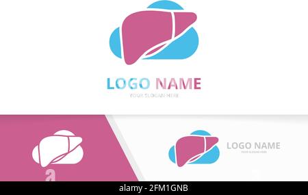 Combinazione di logo vettoriali di fegato e nuvola. Modello unico per la progettazione di logotipi per organi e stoccaggio. Illustrazione Vettoriale